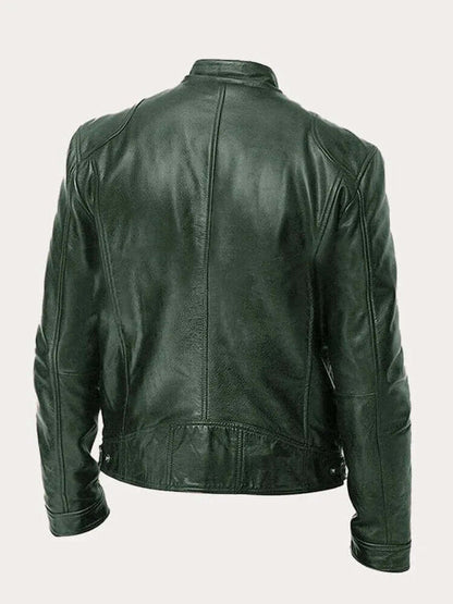 Biker-style zip-up leather jacket for men