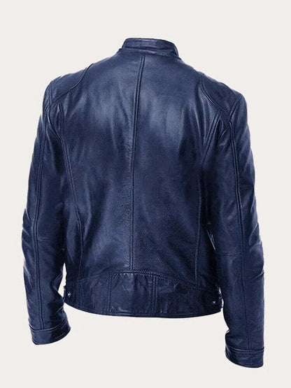 Biker-style zip-up leather jacket for men
