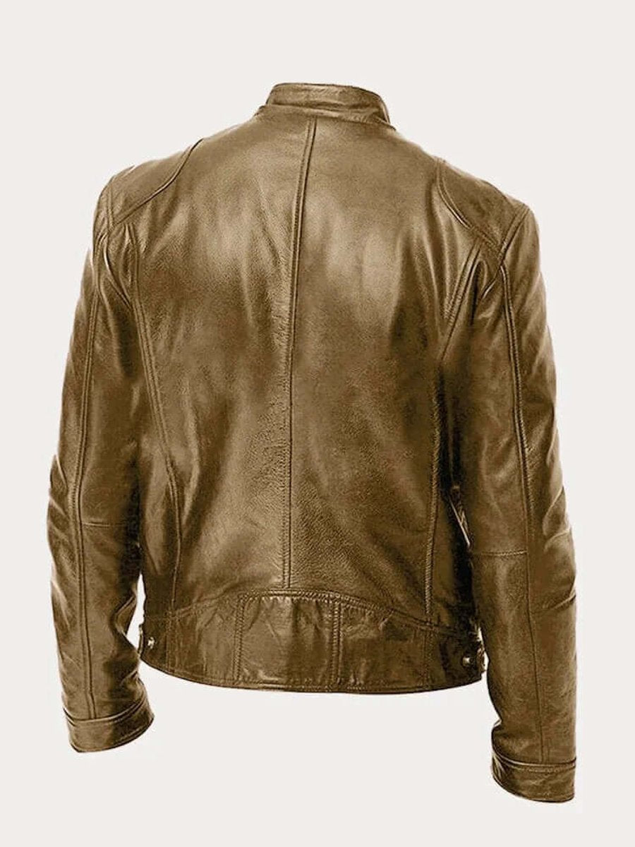 Biker-style zip-up leather jacket for men