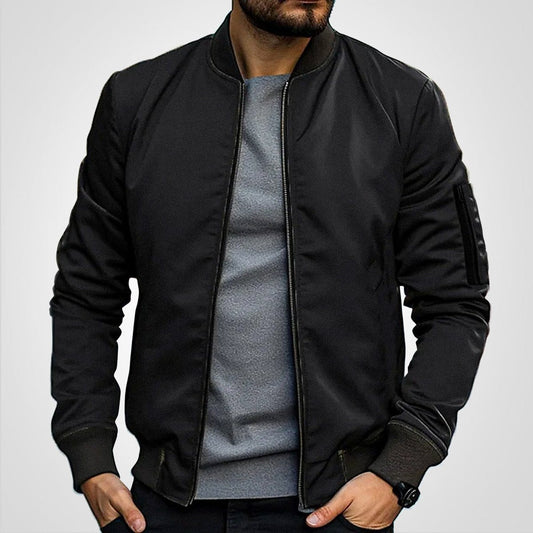 Zip-up bomber jacket for men with slim fit - black
