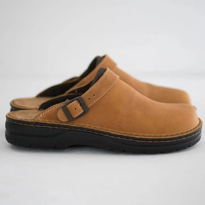 mens-faux-upper-clog-mules-with-buckle-strap-and-stitched-sole-3