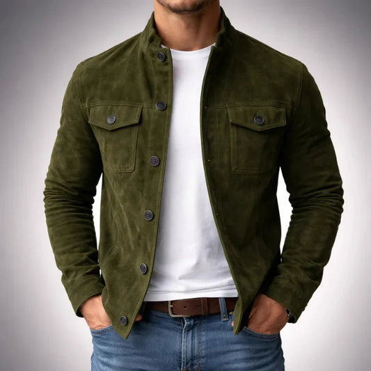 Suede button-front jacket for men - green
