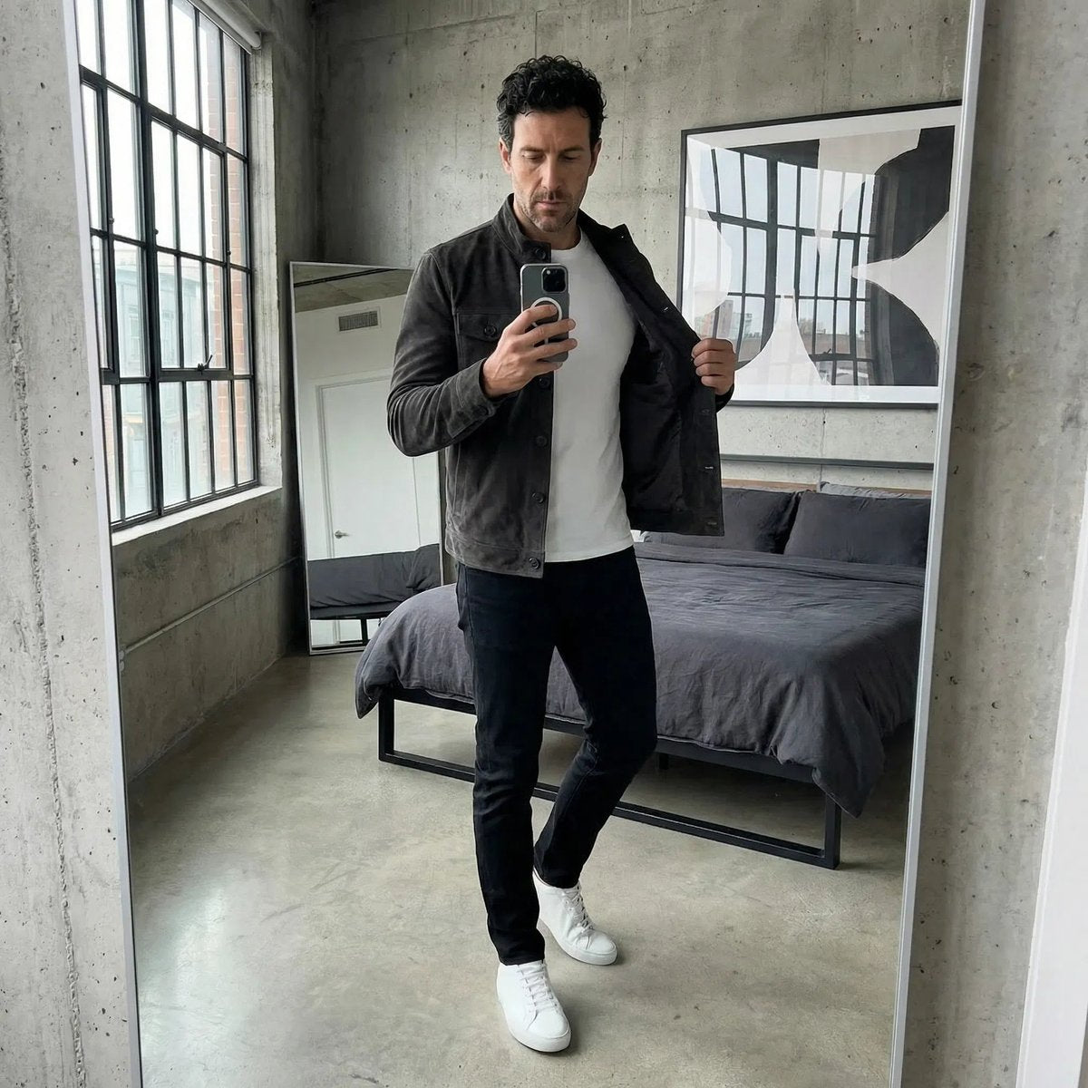 Suede button-front jacket for men
