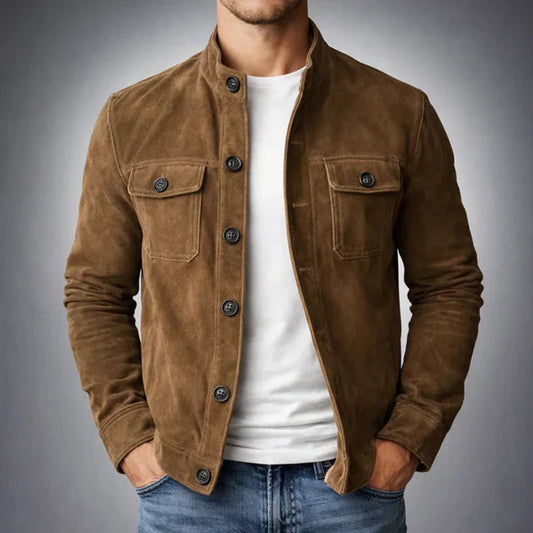 Suede button-front jacket for men - brown