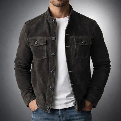 Suede button-front jacket for men - black