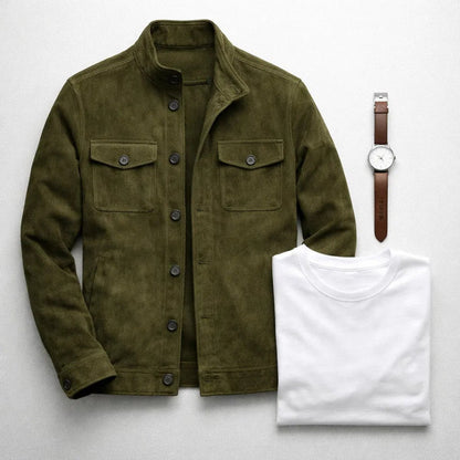 Suede button-front jacket for men