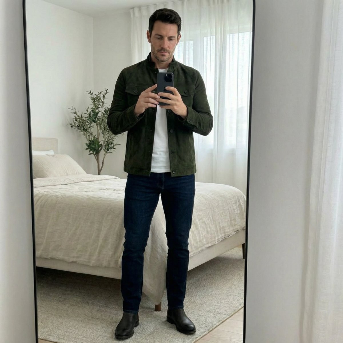 Suede button-front jacket for men