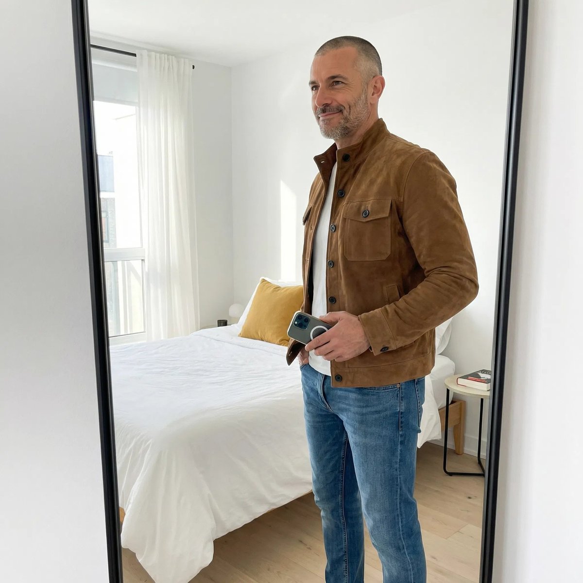Suede button-front jacket for men