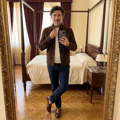 Suede button-front jacket for men