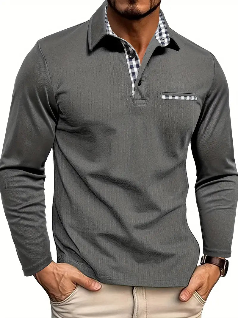 mens-knit-polo-shirt-with-button-placket-and-plaid-trim-2