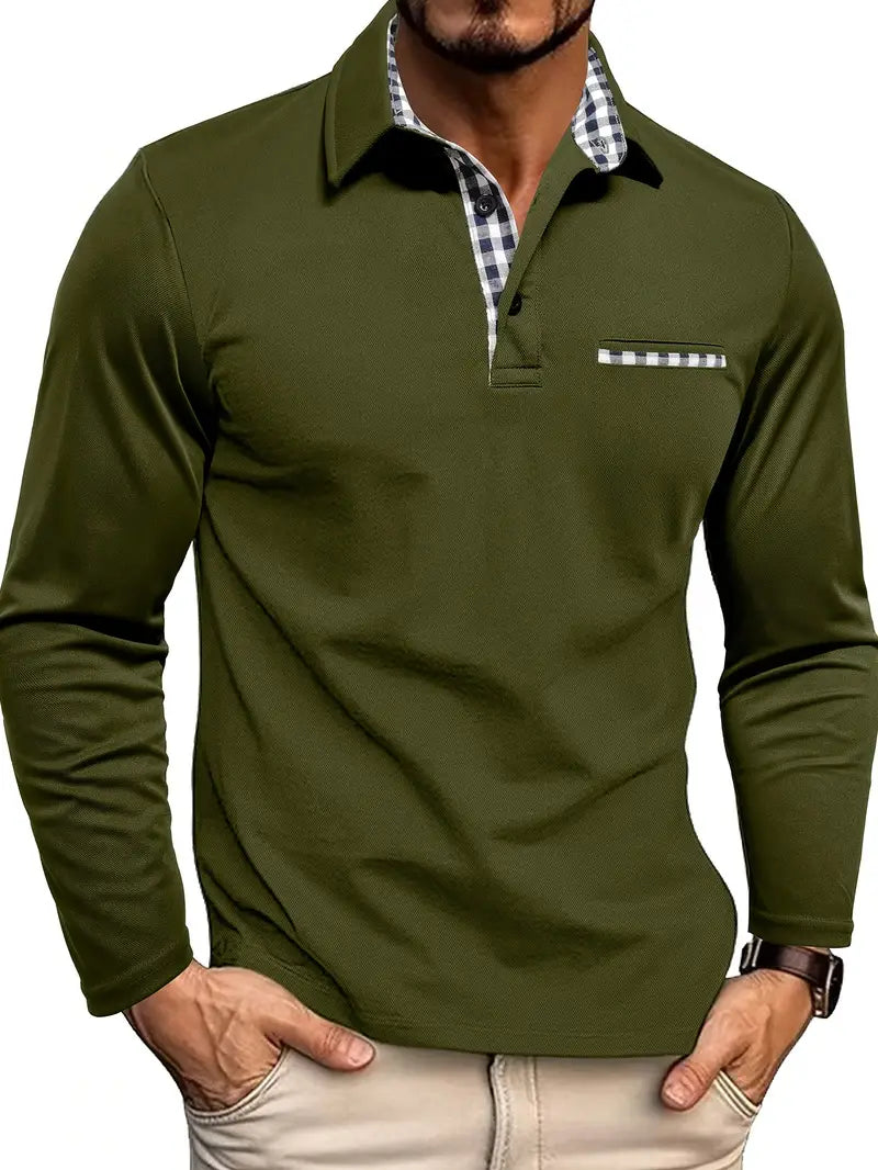 mens-knit-polo-shirt-with-button-placket-and-plaid-trim-4