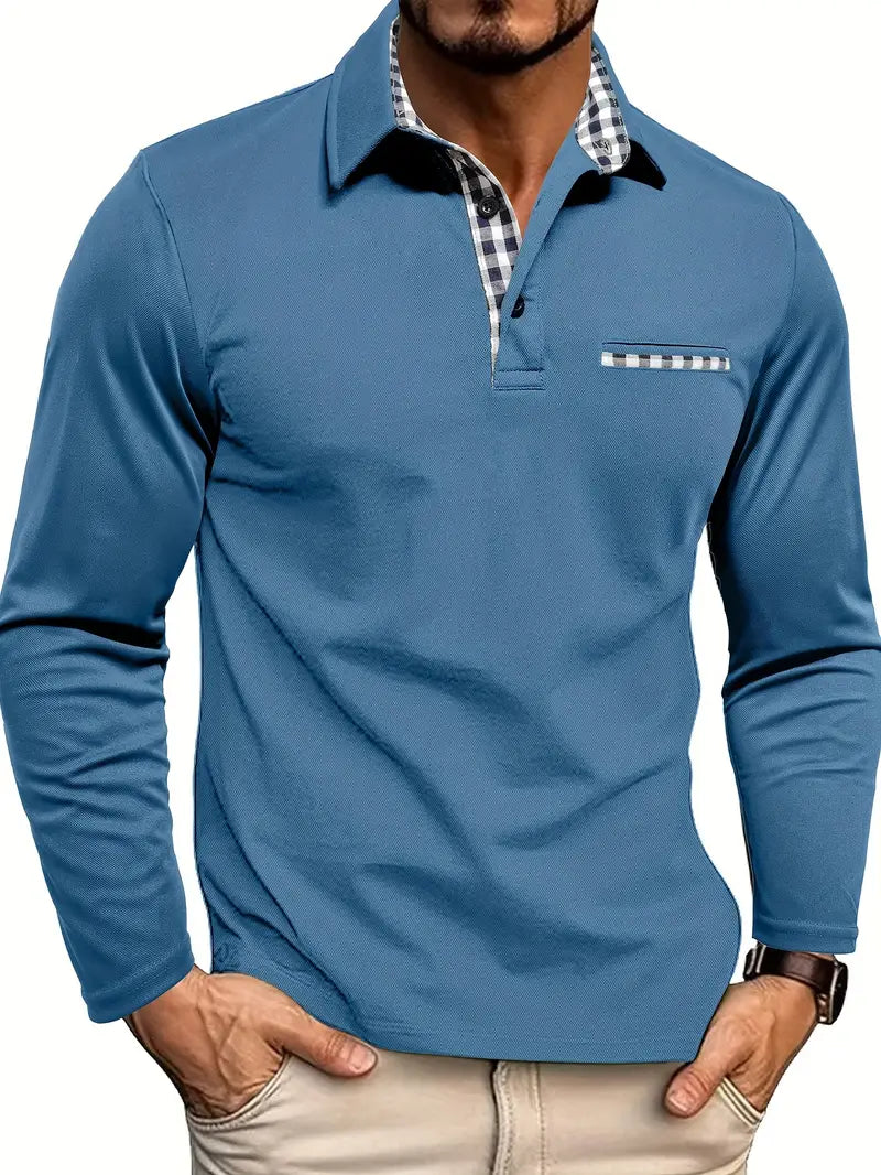 mens-knit-polo-shirt-with-button-placket-and-plaid-trim-5