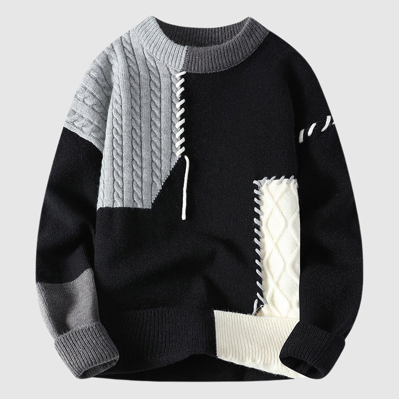 mens-knit-pullover-sweater-with-patchwork-panels-and-crew-neck-3