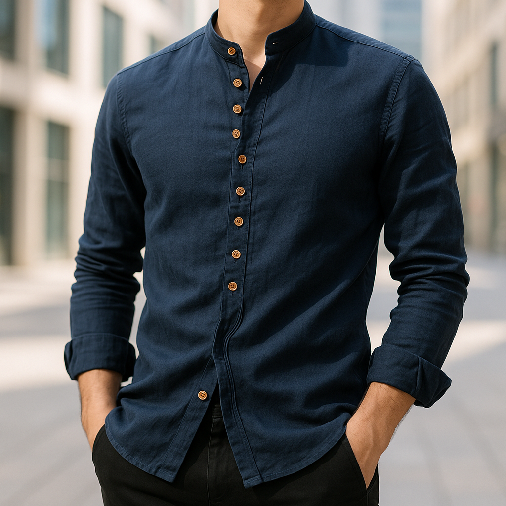 mens-linen-blend-woven-shirt-with-band-collar-and-button-placket-2
