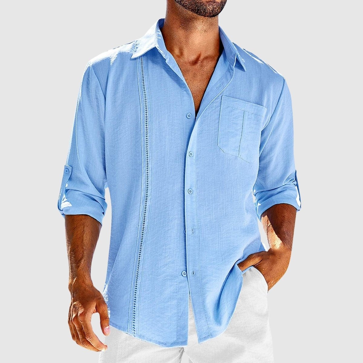 mens-linen-button-front-shirt-with-embroidered-panel-and-roll-tab-sleeves-4