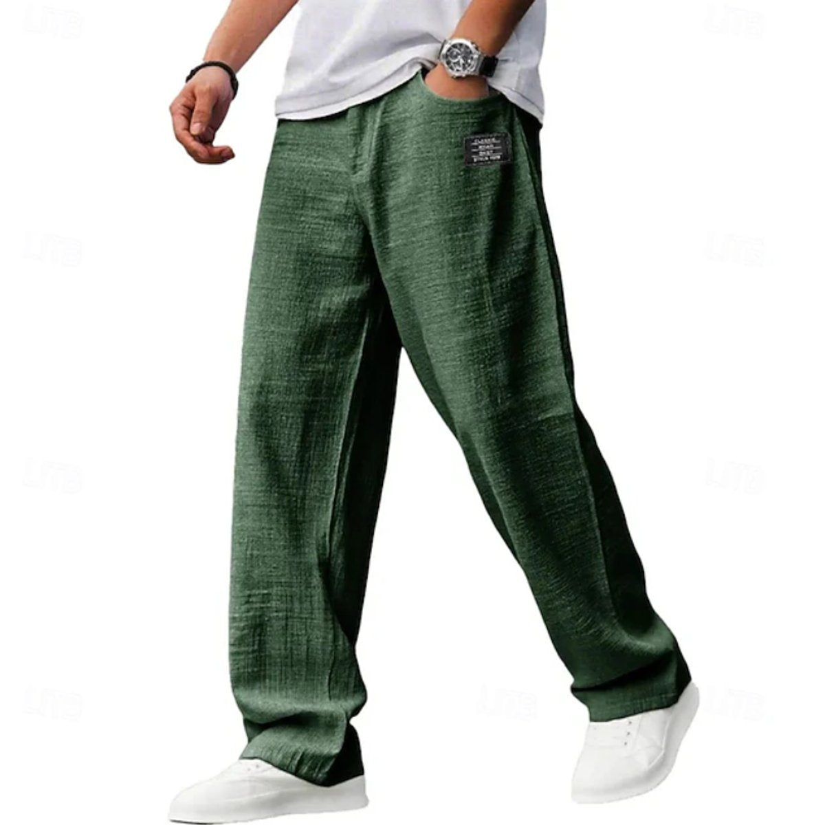 Wide leg jeans for men with relaxed fit - army green