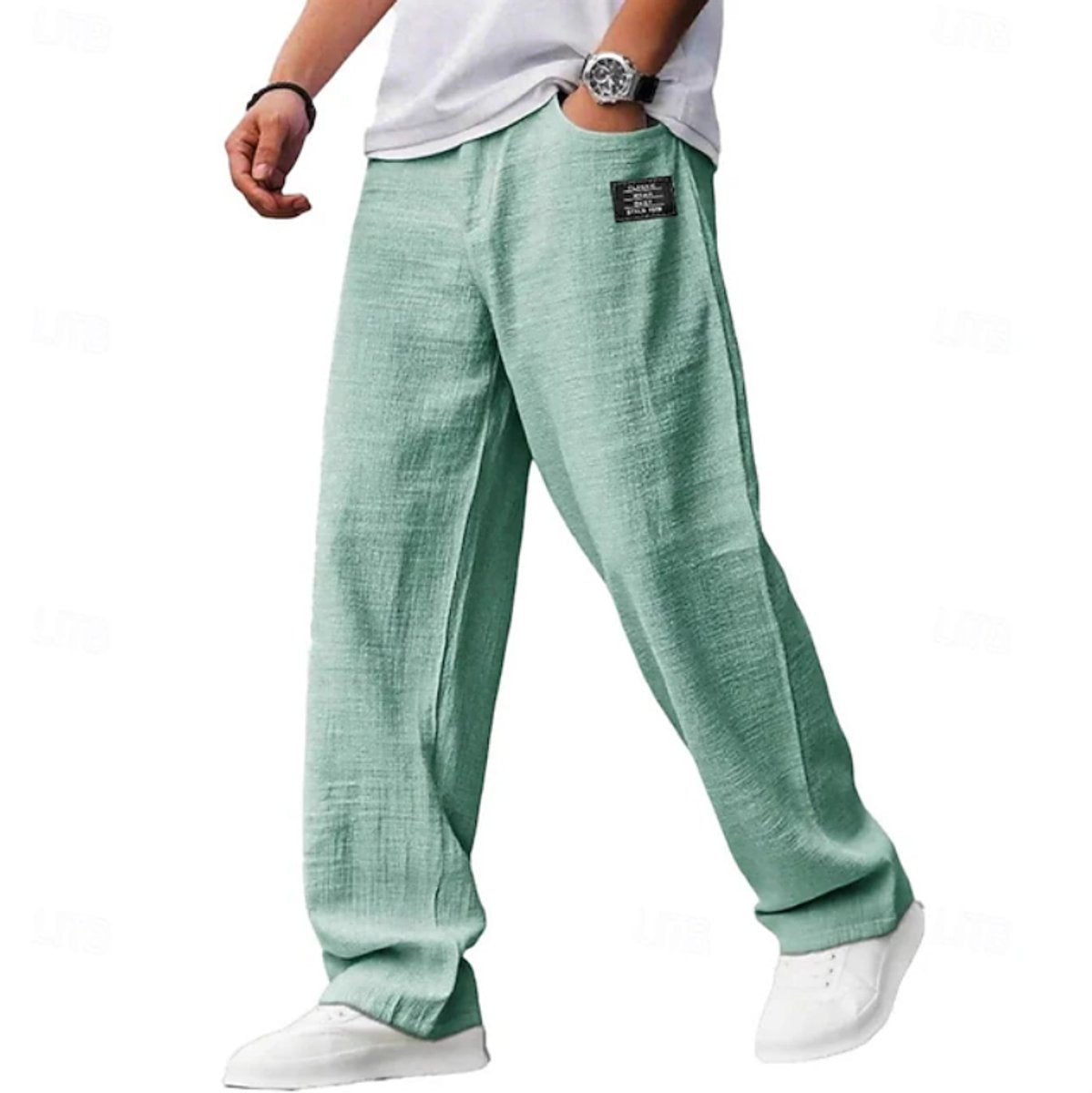 Wide leg jeans for men with relaxed fit - green