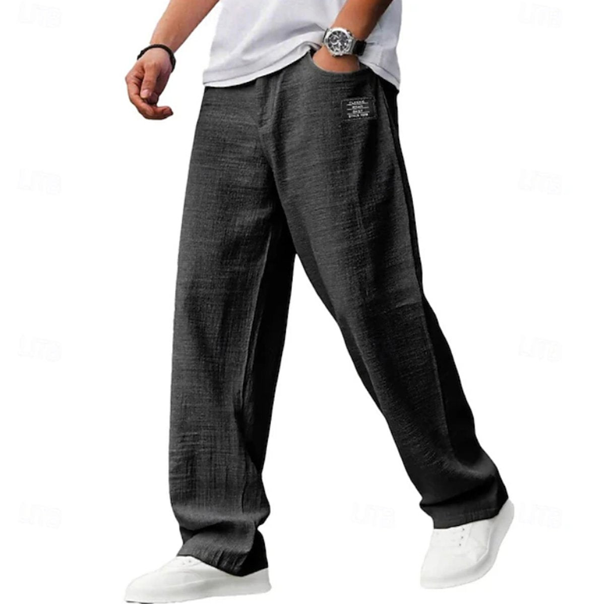 Wide leg jeans for men with relaxed fit - black