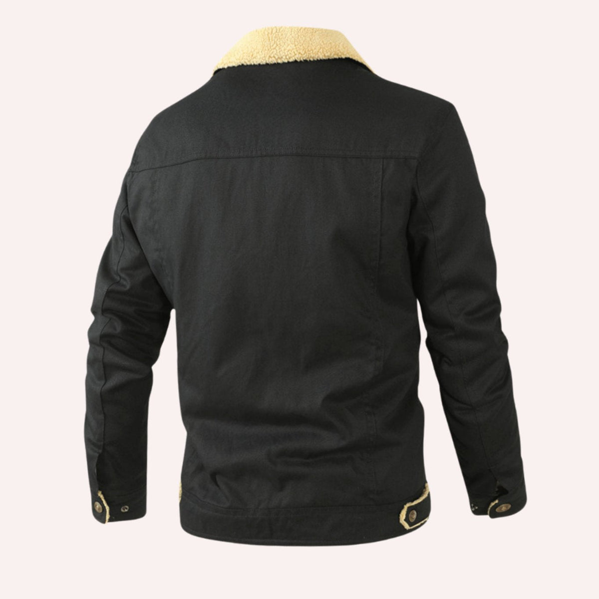 Men's sherpa lined denim trucker jacket with snap front