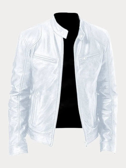 Slim-fit quilted moto leather jacket for men - white