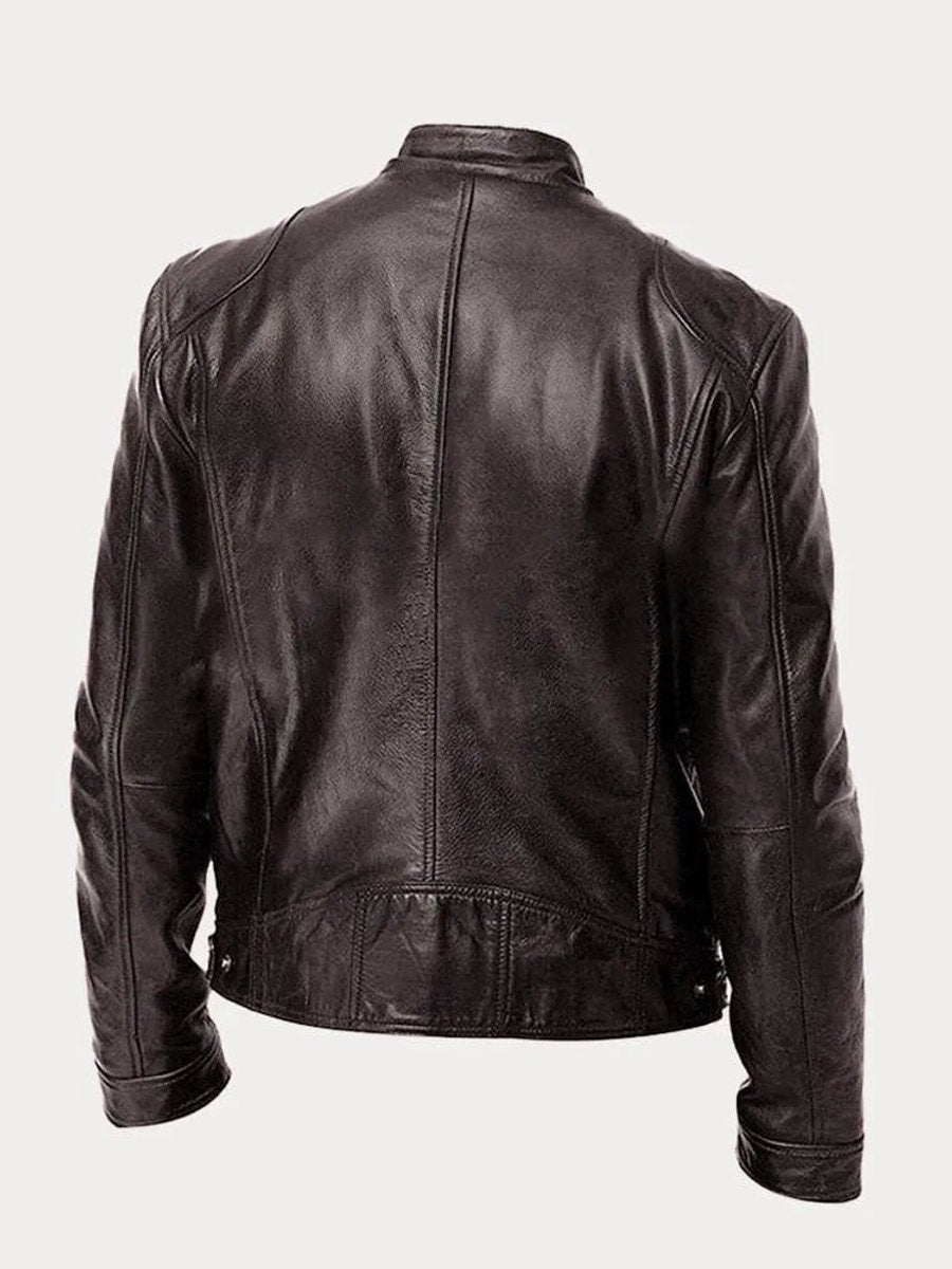 Slim-fit quilted moto leather jacket for men