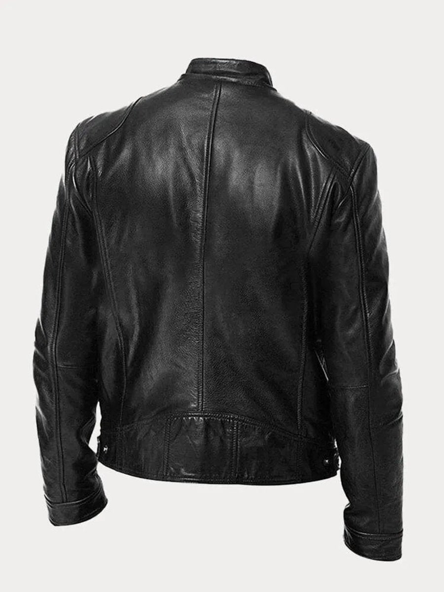 Slim-fit quilted moto leather jacket for men