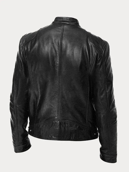 Slim-fit quilted moto leather jacket for men