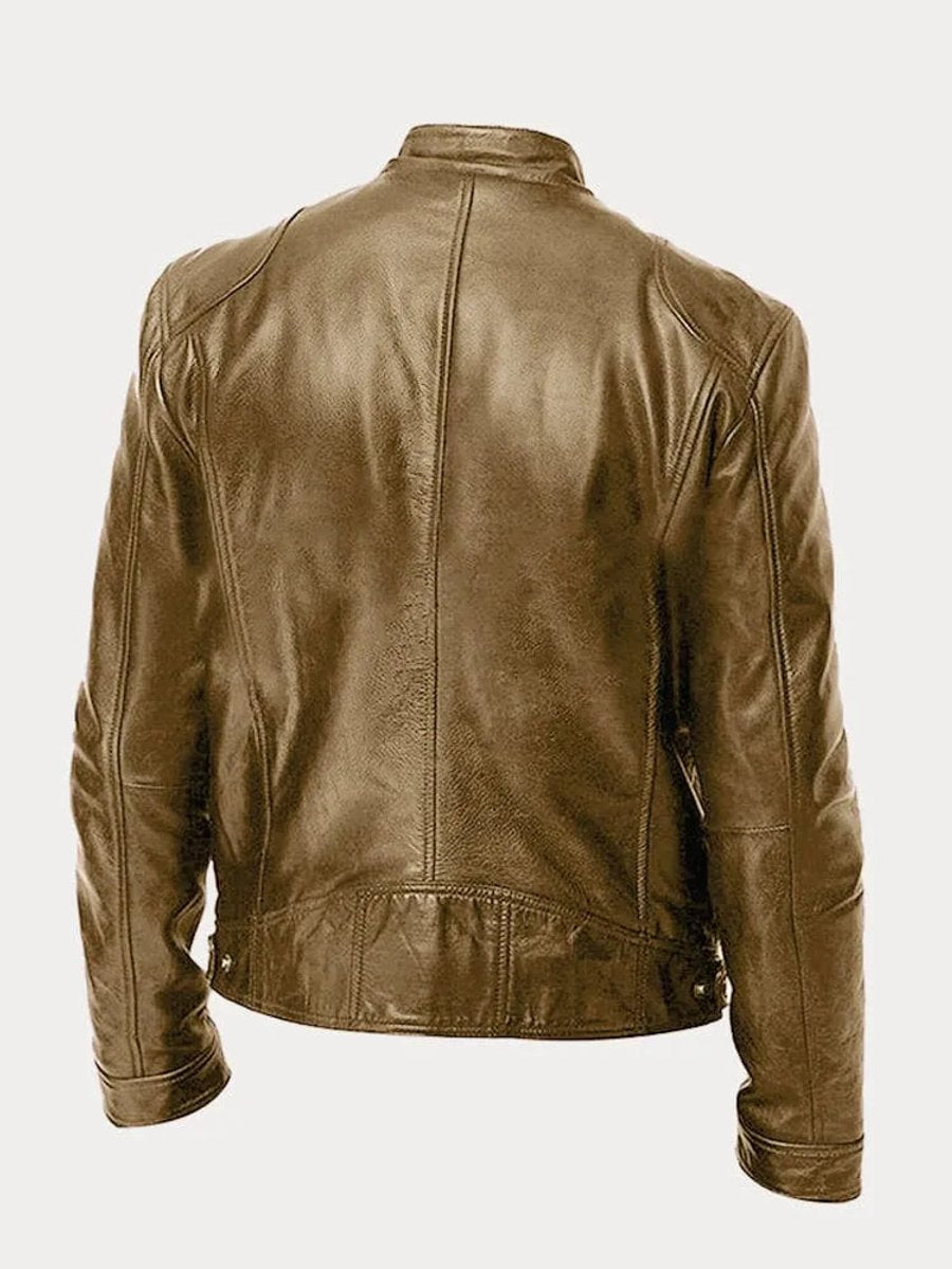 Slim-fit quilted moto leather jacket for men