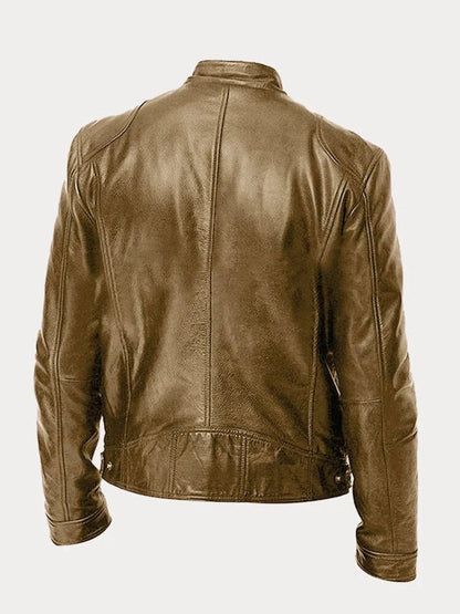 Slim-fit quilted moto leather jacket for men