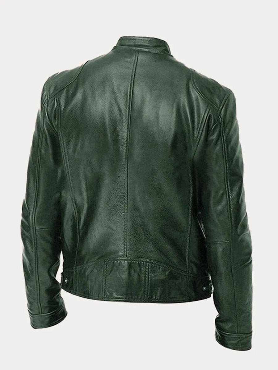 Slim-fit quilted moto leather jacket for men
