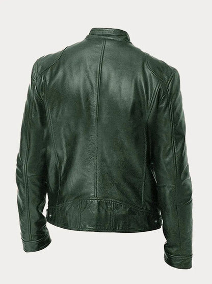 Slim-fit quilted moto leather jacket for men