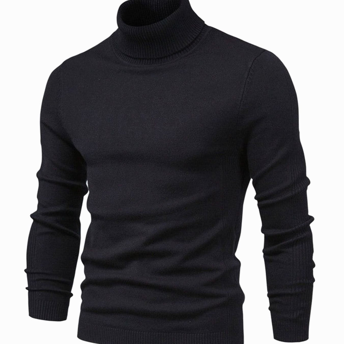 Slim Fit Turtleneck Knit Sweater for Men - black