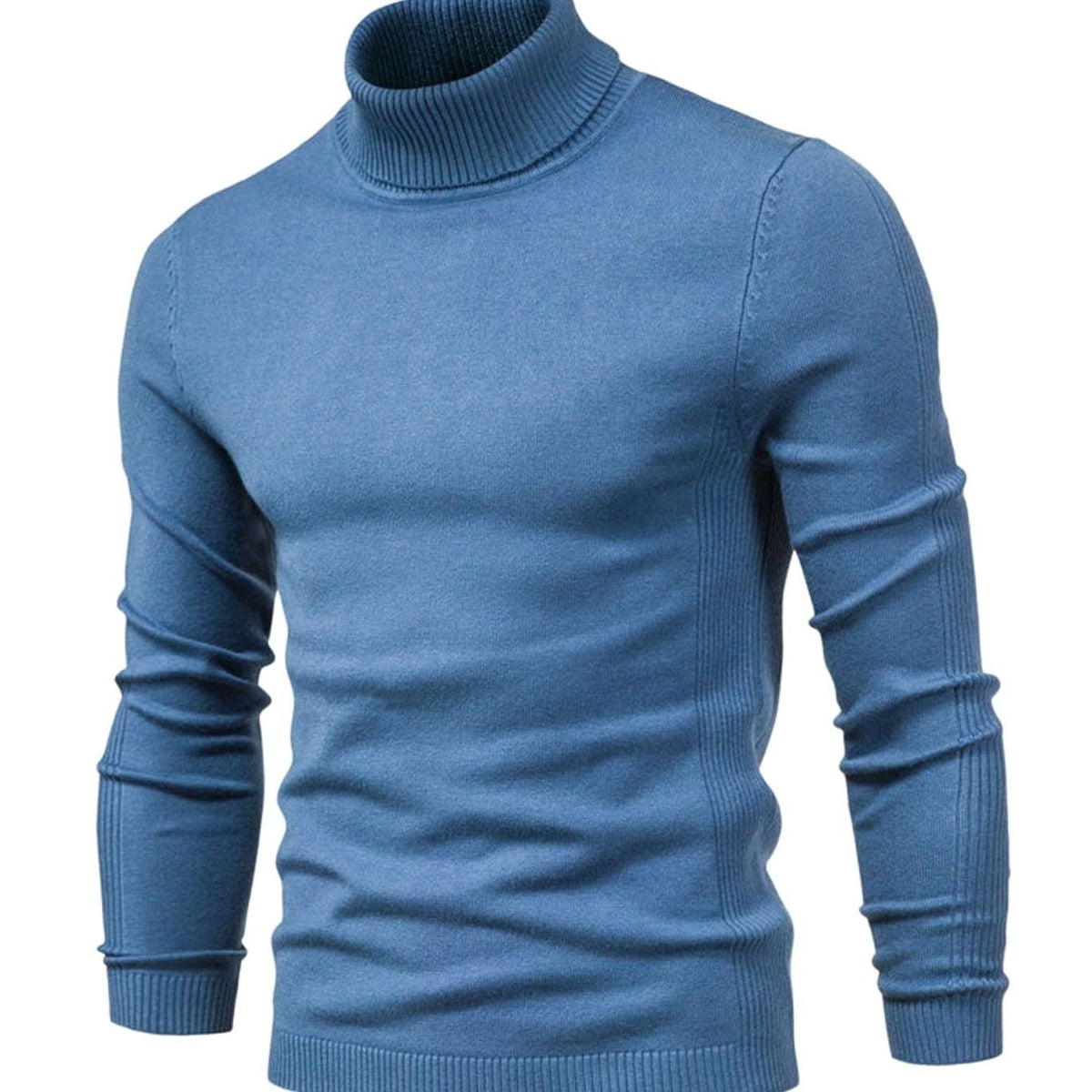 Slim Fit Turtleneck Knit Sweater for Men - light blue