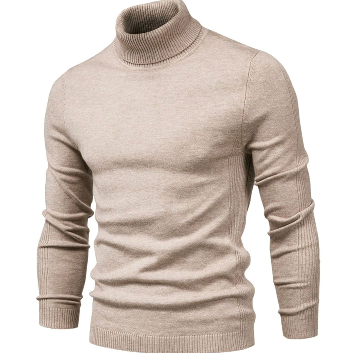 Slim Fit Turtleneck Knit Sweater for Men - beige