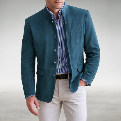 Blazer for men with mandarin collar and buttons - blue