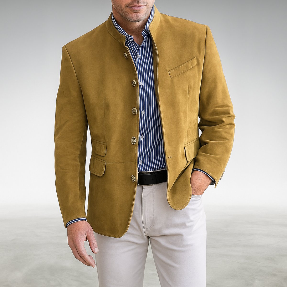 Blazer for men with mandarin collar and buttons - yellow