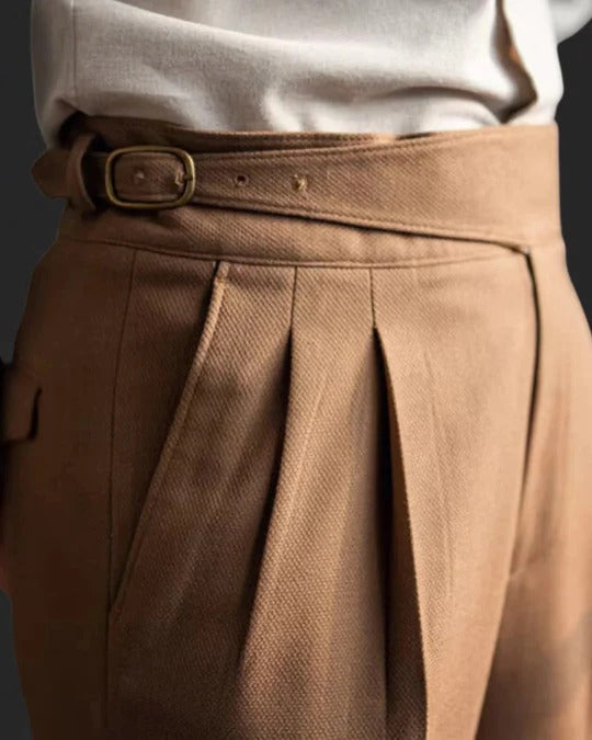 Men's pleated wide leg trousers - caramel