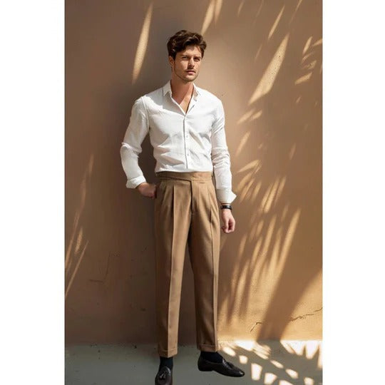 Men's pleated wide leg trousers