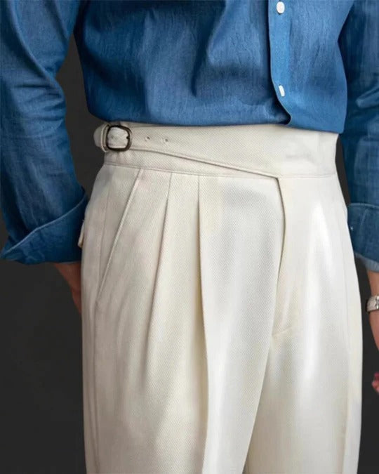 Men's pleated wide leg trousers - cream