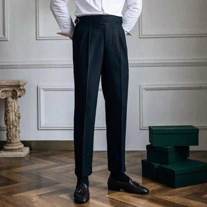 Men's pleated wide leg trousers - black