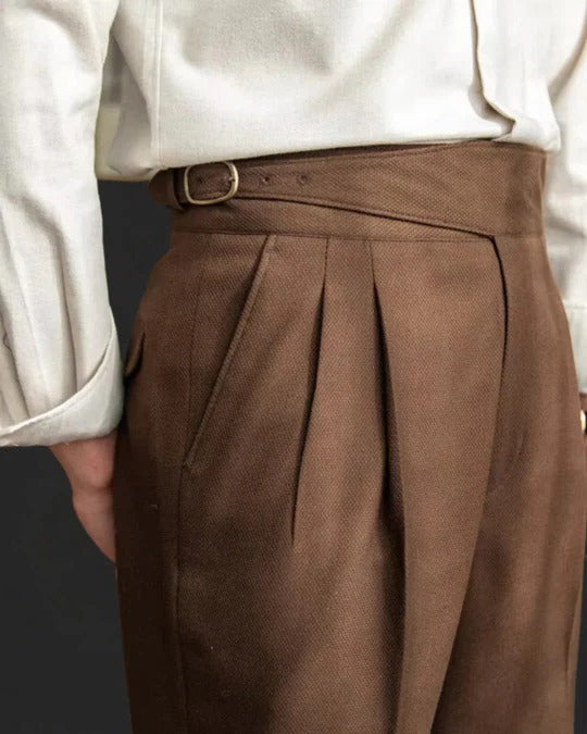 Men's pleated wide leg trousers - brown