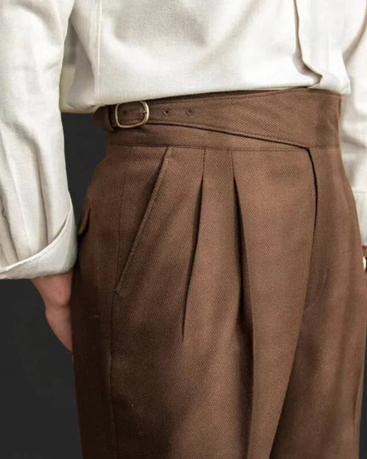 Men's pleated wide leg trousers - brown