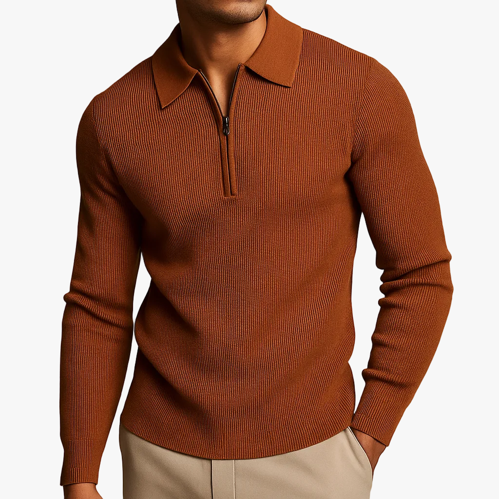 mens-waffle-knit-sweater-with-quarter-zip-and-pointed-collar-1