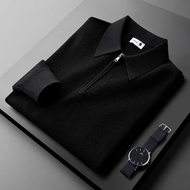 mens-waffle-knit-sweater-with-quarter-zip-and-pointed-collar-3