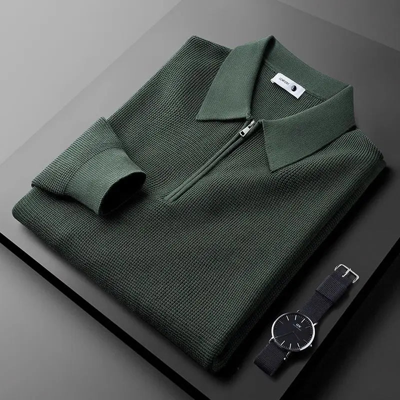 mens-waffle-knit-sweater-with-quarter-zip-and-pointed-collar-4