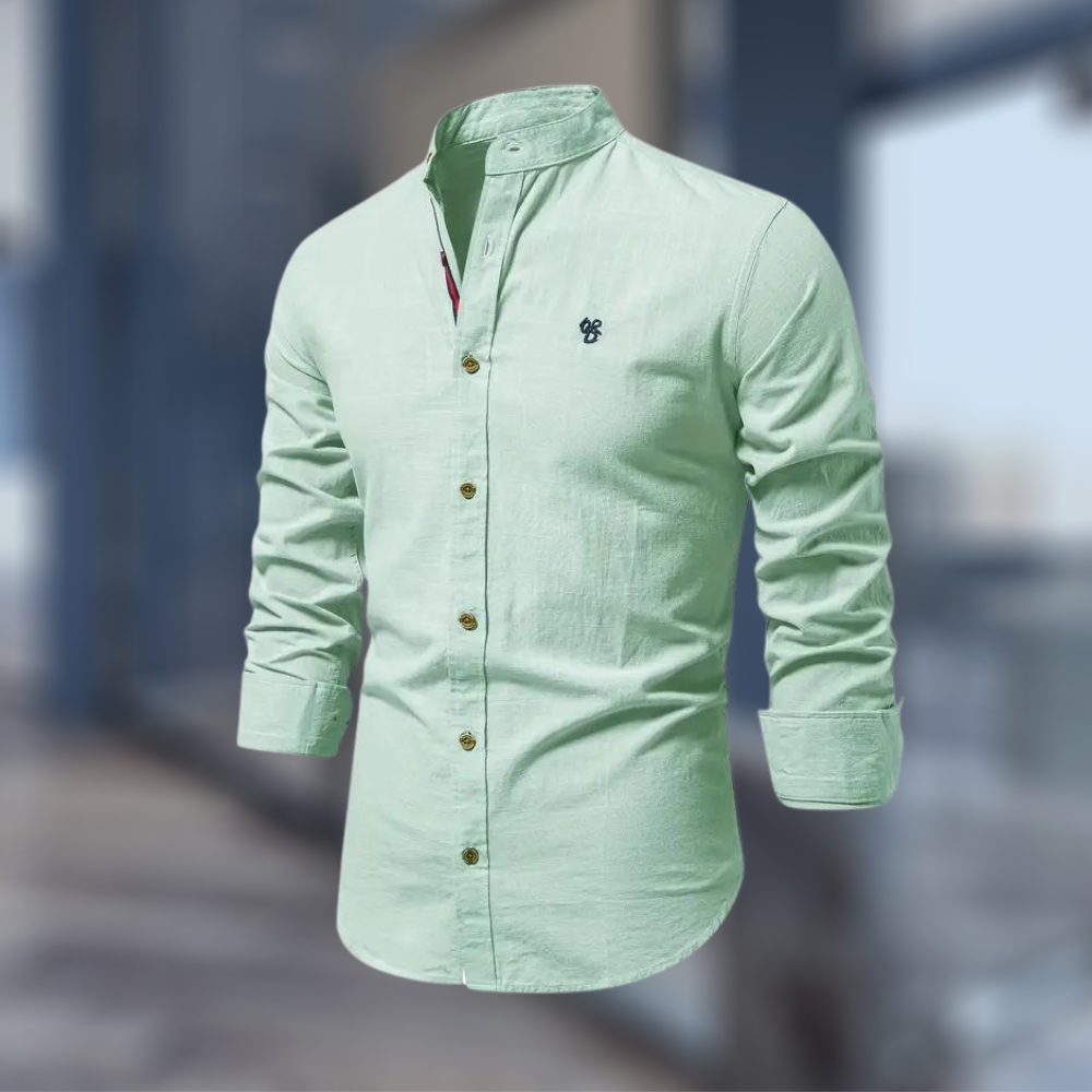 mens-woven-long-sleeve-shirt-with-band-collar-and-embroidered-emblem-3
