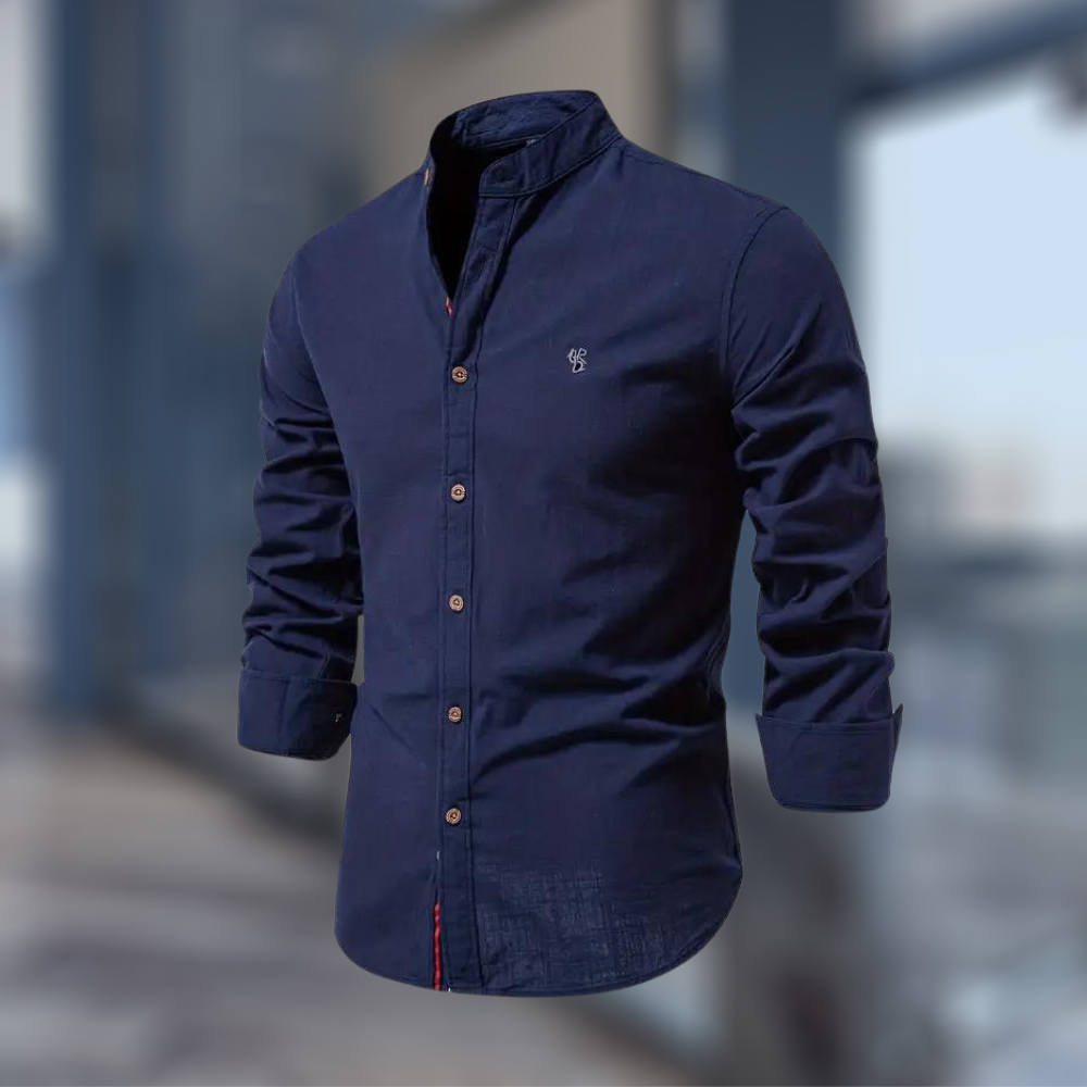 mens-woven-long-sleeve-shirt-with-band-collar-and-embroidered-emblem-5