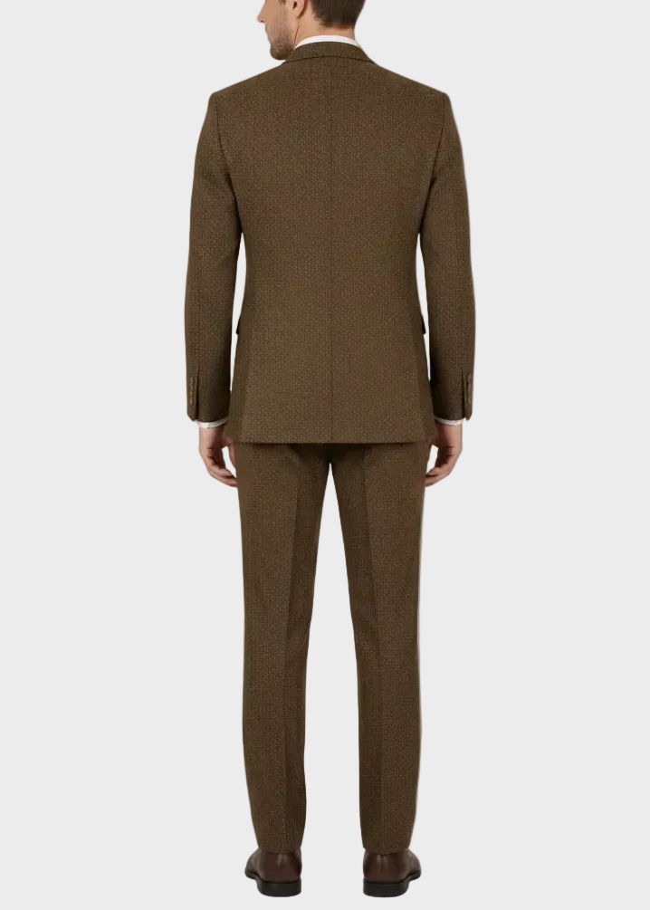 Men's Woven Three-Piece Suit with Notch Lapel and Waistcoat