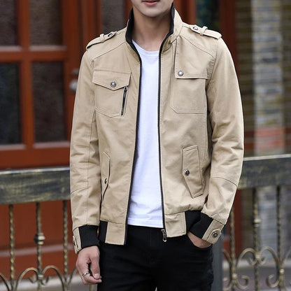 Men's zip-up bomber jacket with ribbed trim - khaki