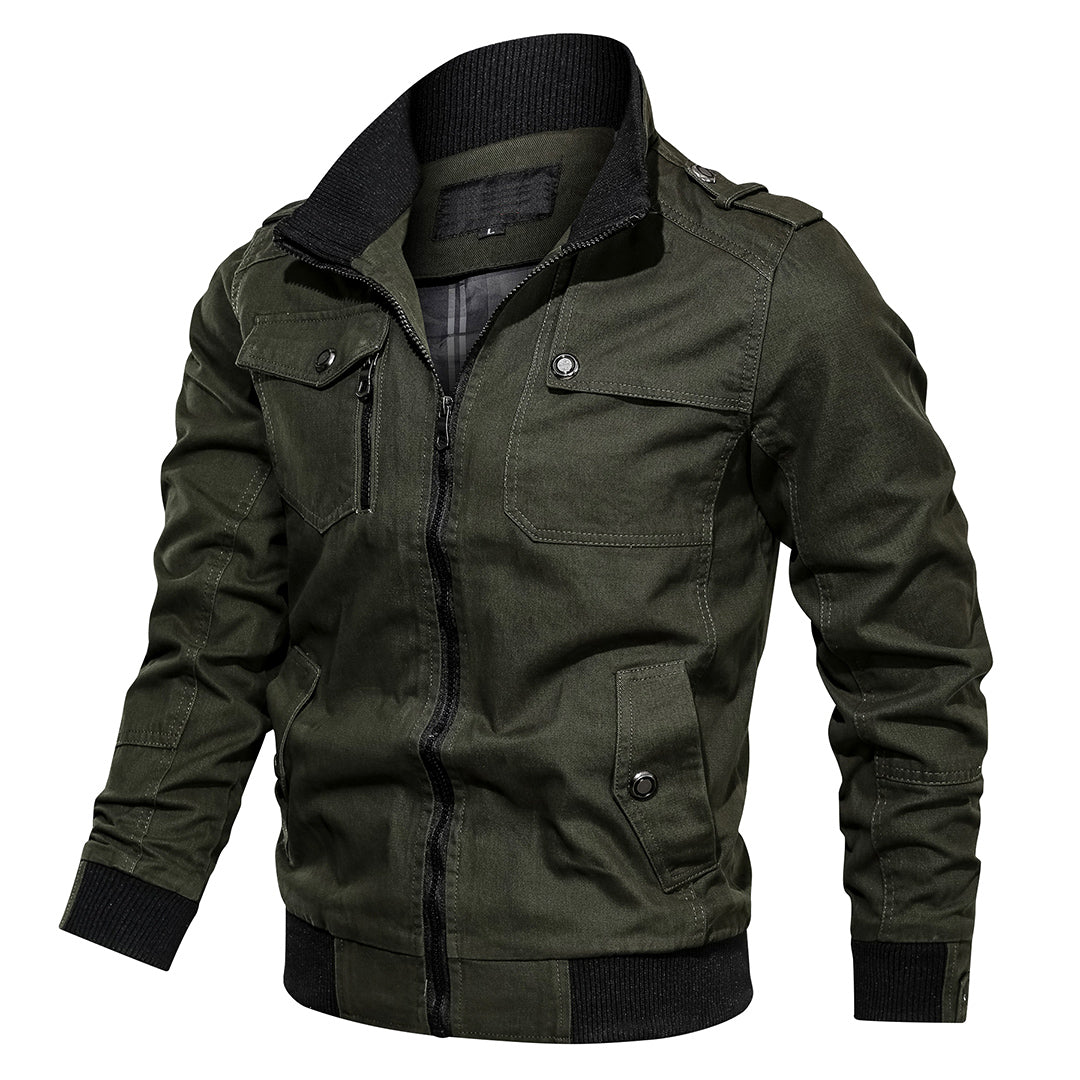 Men's zip-up bomber jacket with ribbed trim